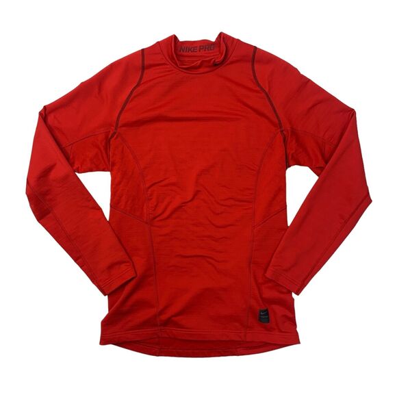 Nike Pro T Shirt Mens S Small Red Hyperwarm Fitted Long Sleeve Stretch Outdoor - Picture 1 of 14